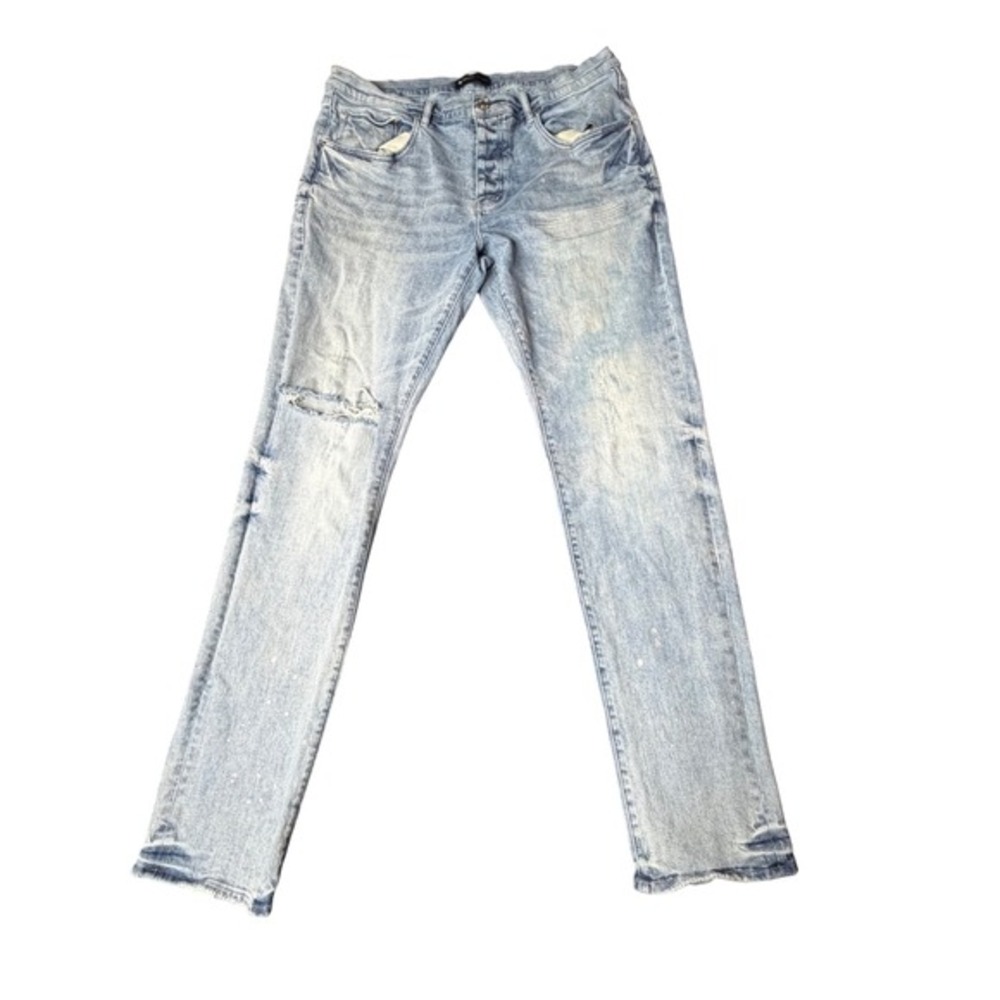 Purple Brand P001 Slim Fit‎ Distressed Light Wash Paint Splatter Jeans Mens 38